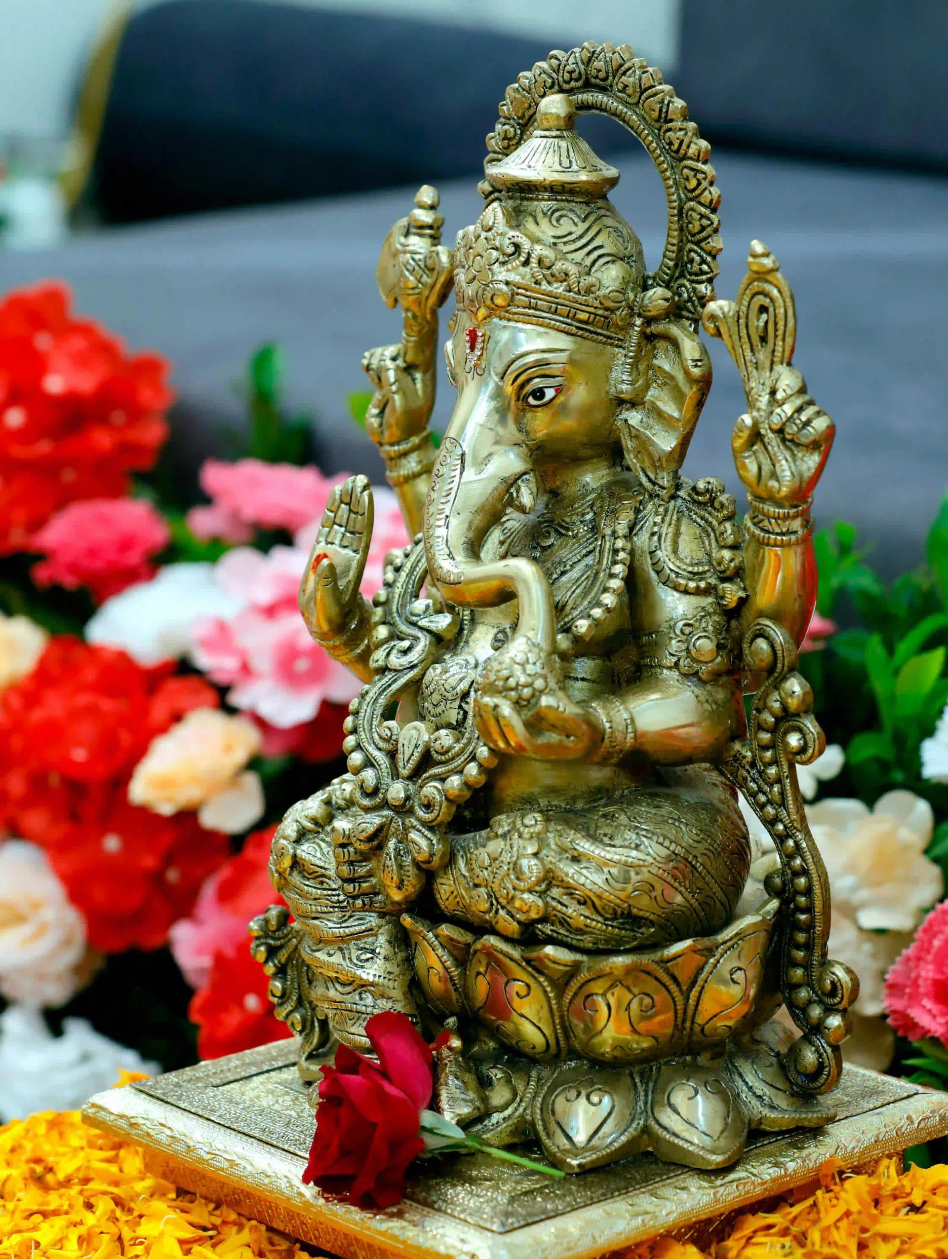 Large Brass Ganesha Idol — image 1 of 1